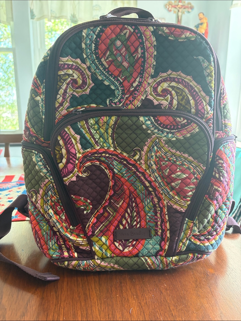 Vera Bradley Quilted Paisley Small Backpack in Green, Pink & Teal